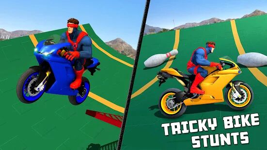 Скачать бесплатно Superhero Tricky bike race (kids games) [Мод открытые уровни] 1.5 - RUS apk на Андроид