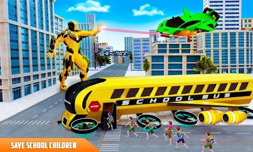 Скачать бесплатно Flying School Bus Robot: Hero Robot Games [Мод открытые покупки] 26 - RU apk на Андроид