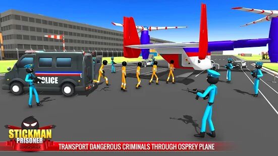 Скачать бесплатно US Police Stickman Criminal Plane Transporter Game [Мод безлимитные монеты] 4.7 - Русская версия apk на Андроид