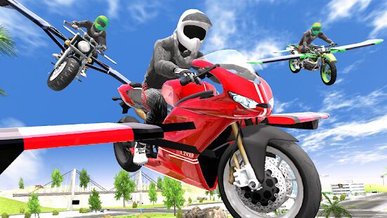 Скачать бесплатно Flying Motorbike Simulator [Мод много монет] 1.21 - Русская версия apk на Андроид